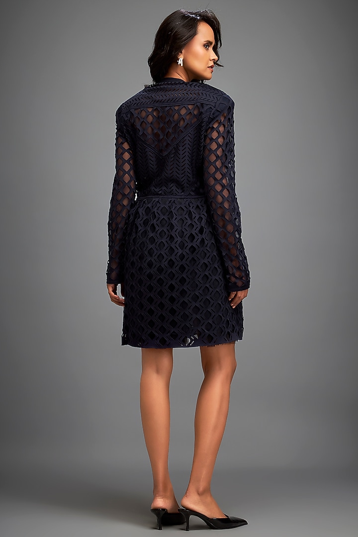 Navy Blue Ponte Roma Mesh Summer Dress by Deepika Arora at Pernia's Pop Up Shop