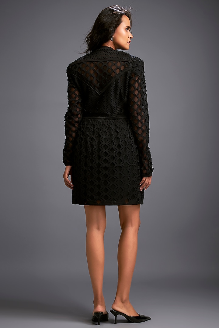 Black Ponte Roma Mesh Summer Dress by Deepika Arora at Pernia's Pop Up Shop