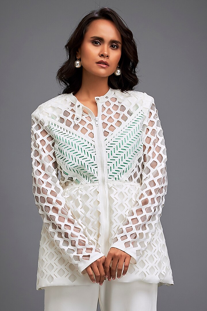 White Ponte Roma Co-Ord Set by Deepika Arora at Pernia's Pop Up Shop