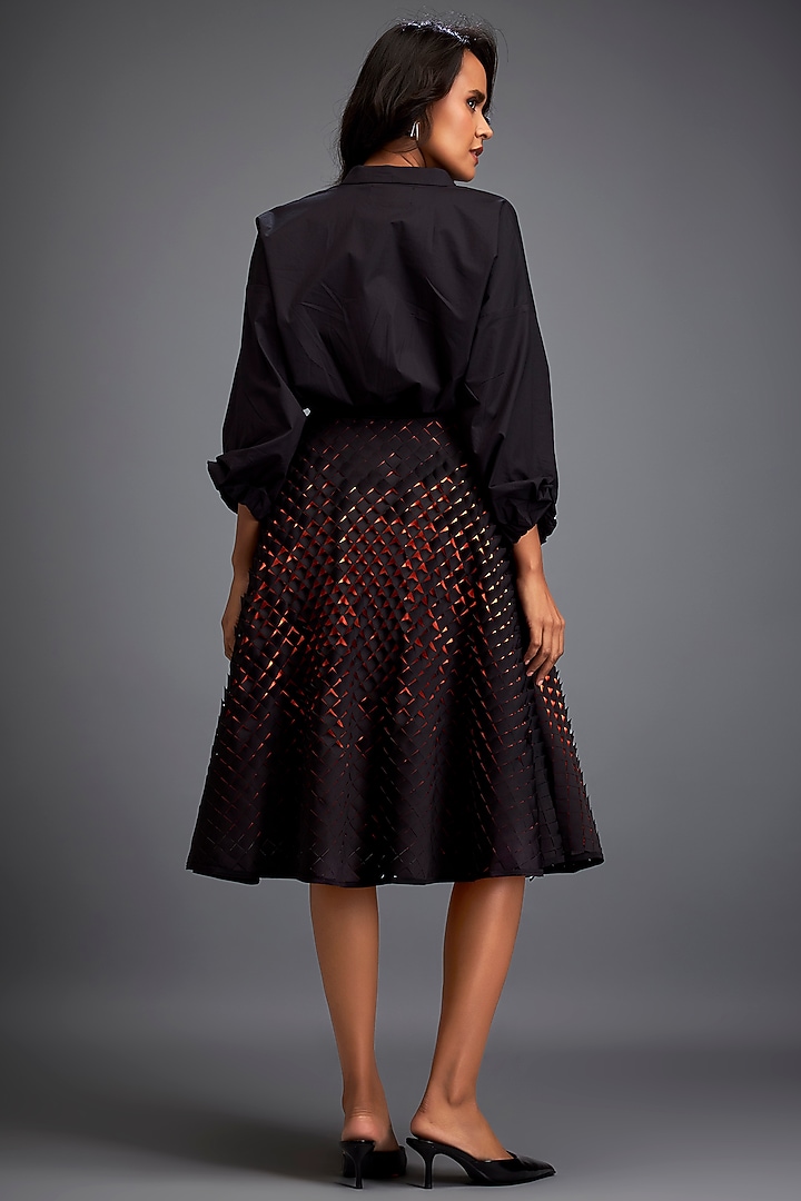 Black Vegan Leather A-Line Voluminous Skirt by Deepika Arora at Pernia's Pop Up Shop