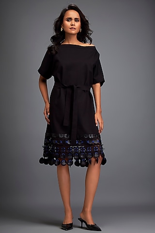 Black Ponte Roma Structured Dress by Deepika Arora