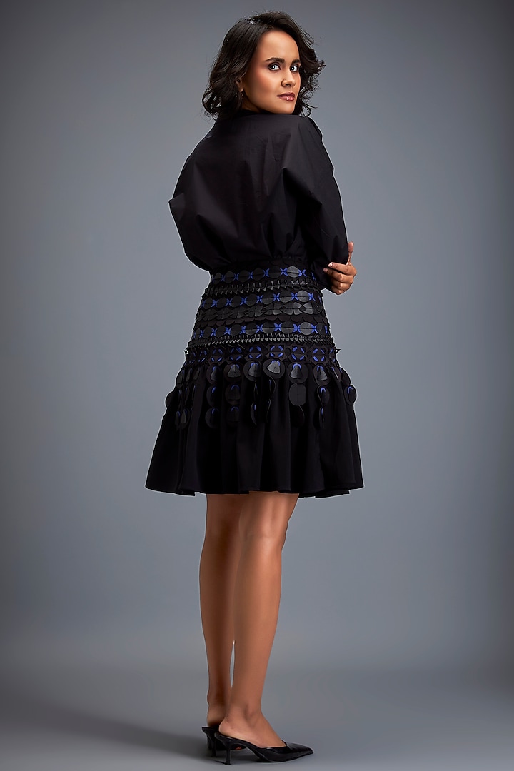 Black Rozella Crepe Structured Skirt by Deepika Arora at Pernia's Pop Up Shop