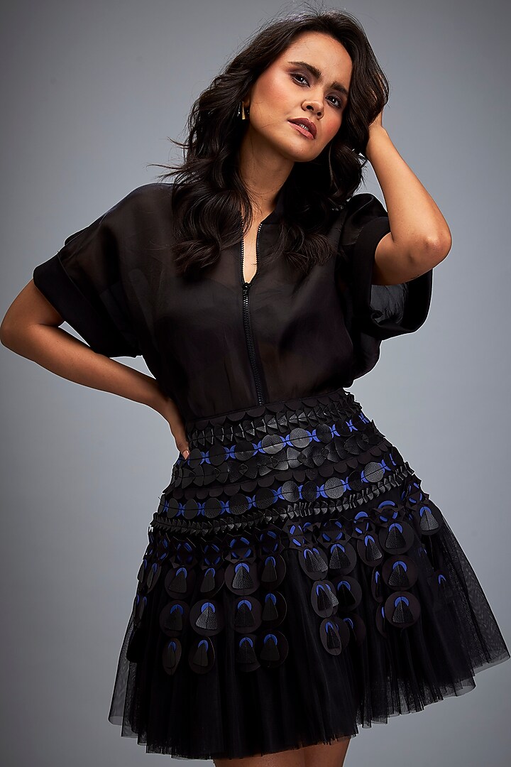 Black Organza High-Waisted Skirt Set by Deepika Arora at Pernia's Pop Up Shop
