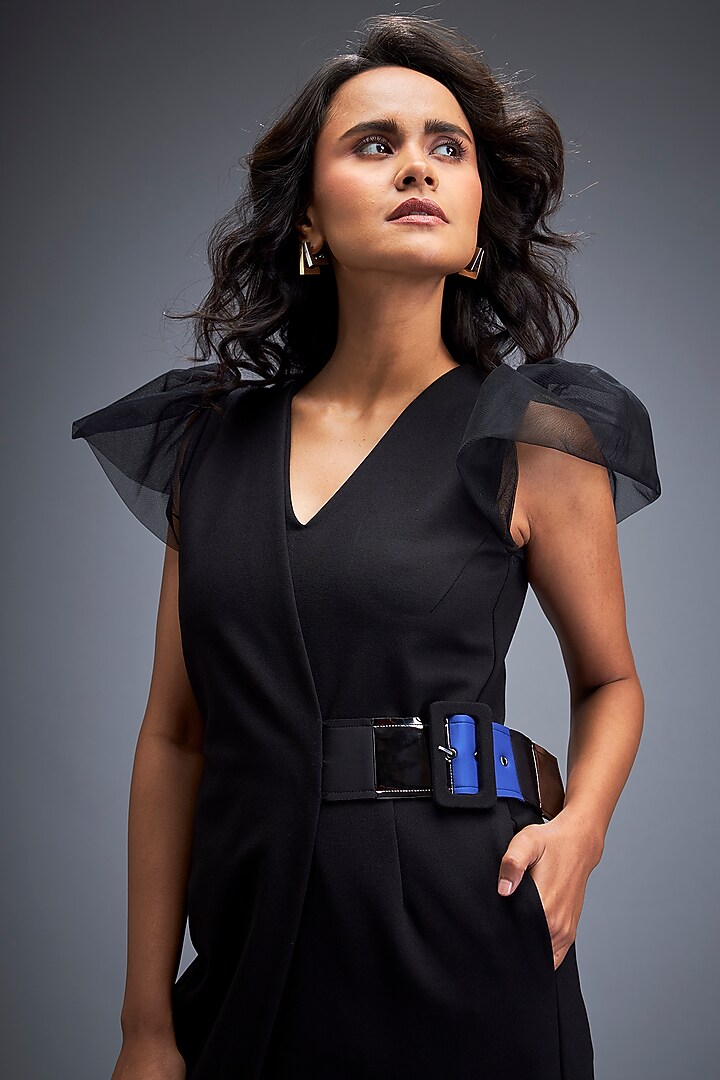 Black Ponte Roma Playsuit by Deepika Arora at Pernia's Pop Up Shop