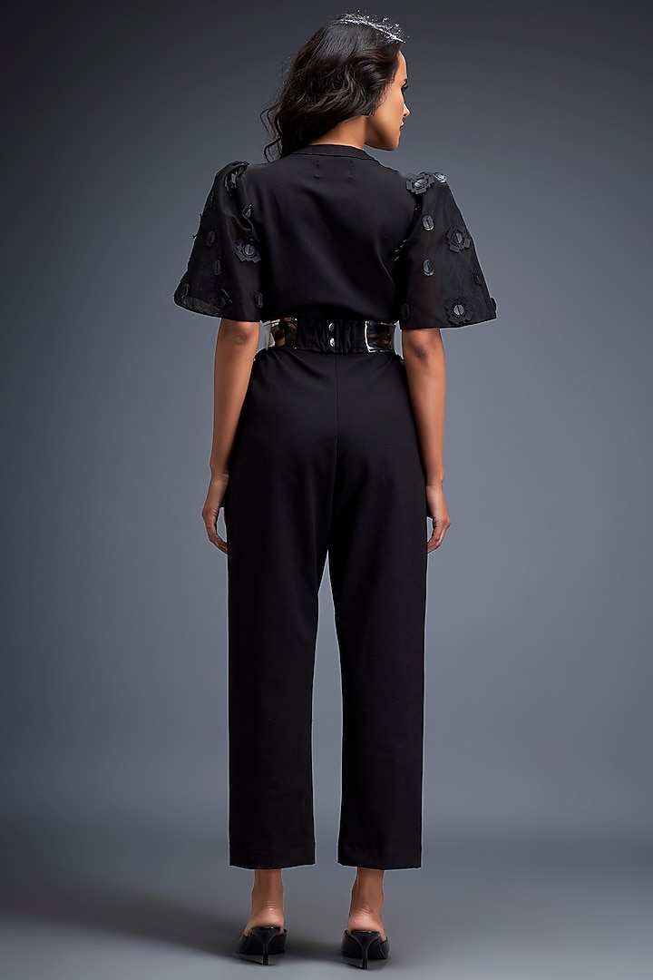 Black Ponte Roma Playsuit With Belt by Deepika Arora at Pernia's Pop Up Shop