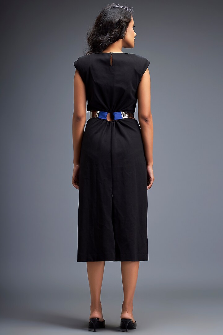 Black Ponte Roma Playsuit With Belt by Deepika Arora at Pernia's Pop Up Shop