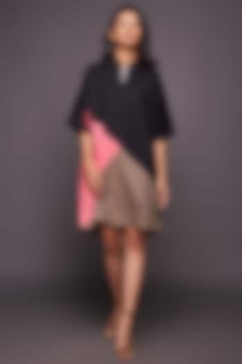 Black & Pink Color Blocked Shift Dress by Deepika Arora