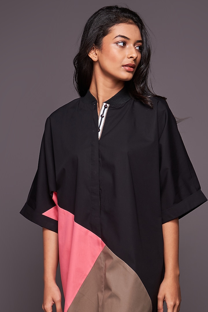 Black & Pink Color Blocked Shift Summer Dress by Deepika Arora at Pernia's Pop Up Shop