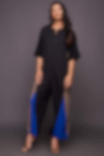 Black & Blue Color Blocked Jumpsuit by Deepika Arora