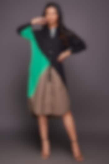 Black & Green Color Blocked Shirt Dress by Deepika Arora