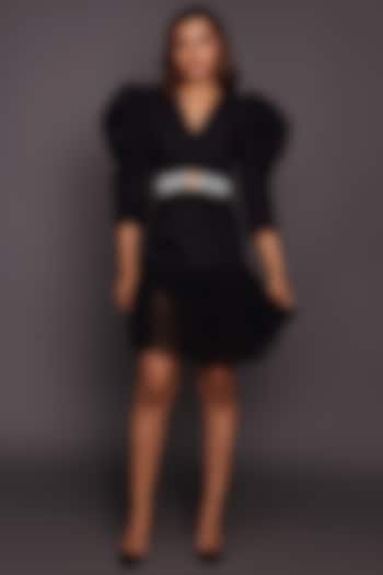 Black Georgette Summer Dress With Belt by Deepika Arora at Pernia's Pop Up Shop