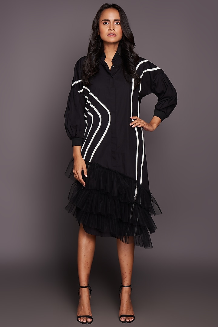 Black Cotton Paneled Dress by Deepika Arora