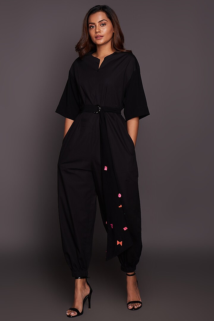 Black Cotton Jumpsuit by Deepika Arora