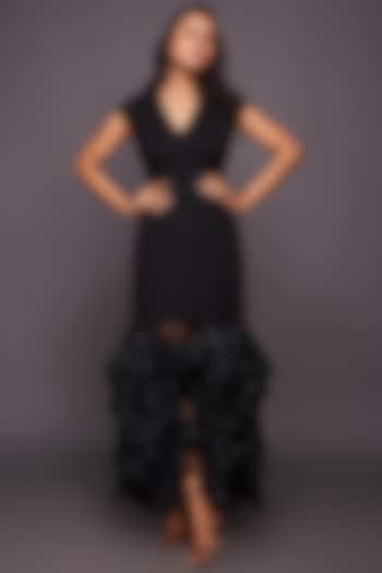 Black Sequined Ruffled Dress by Deepika Arora
