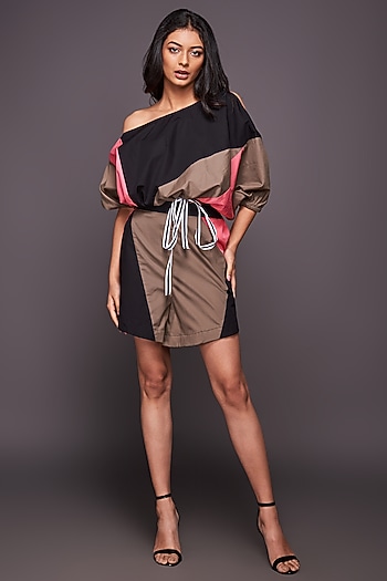 Brown & Black Color Blocked Co-Ord Set by Deepika Arora at Pernia's Pop Up Shop