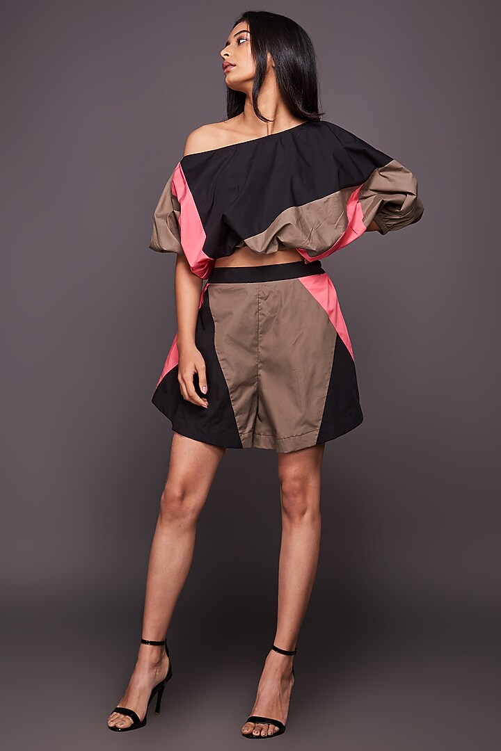 Brown & Black Color Blocked Co-Ord Set by Deepika Arora at Pernia's Pop Up Shop