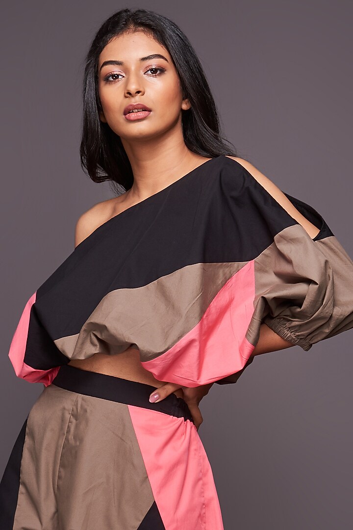 Brown & Black Color Blocked Co-Ord Set by Deepika Arora at Pernia's Pop Up Shop