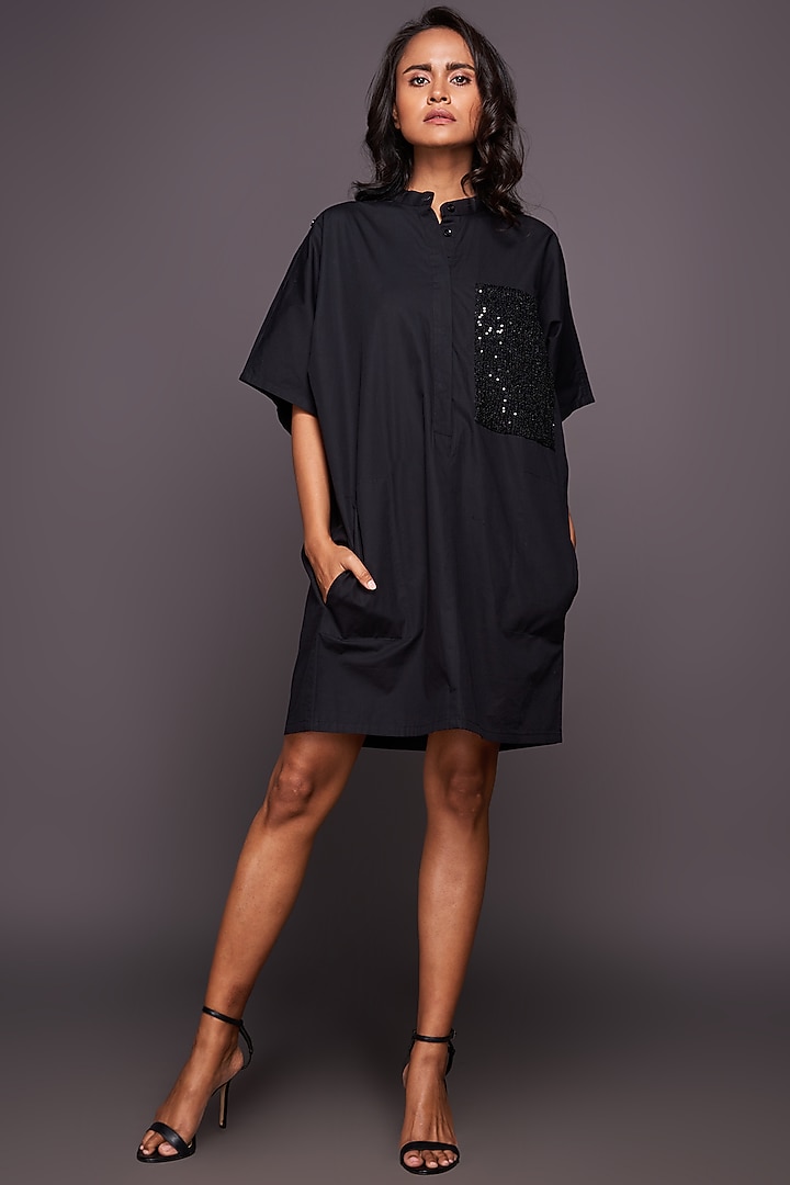 Black Sequined Summer Shirt Dress by Deepika Arora at Pernia's Pop Up Shop