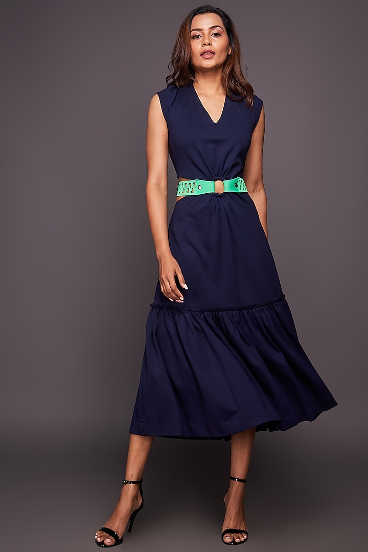 Navy Blue Cut-Out Dress by Deepika Arora