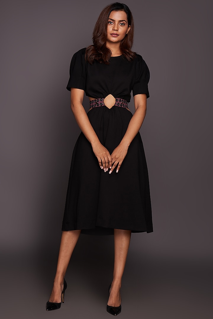 Black Ponte Roma Cut-Out Dress by Deepika Arora