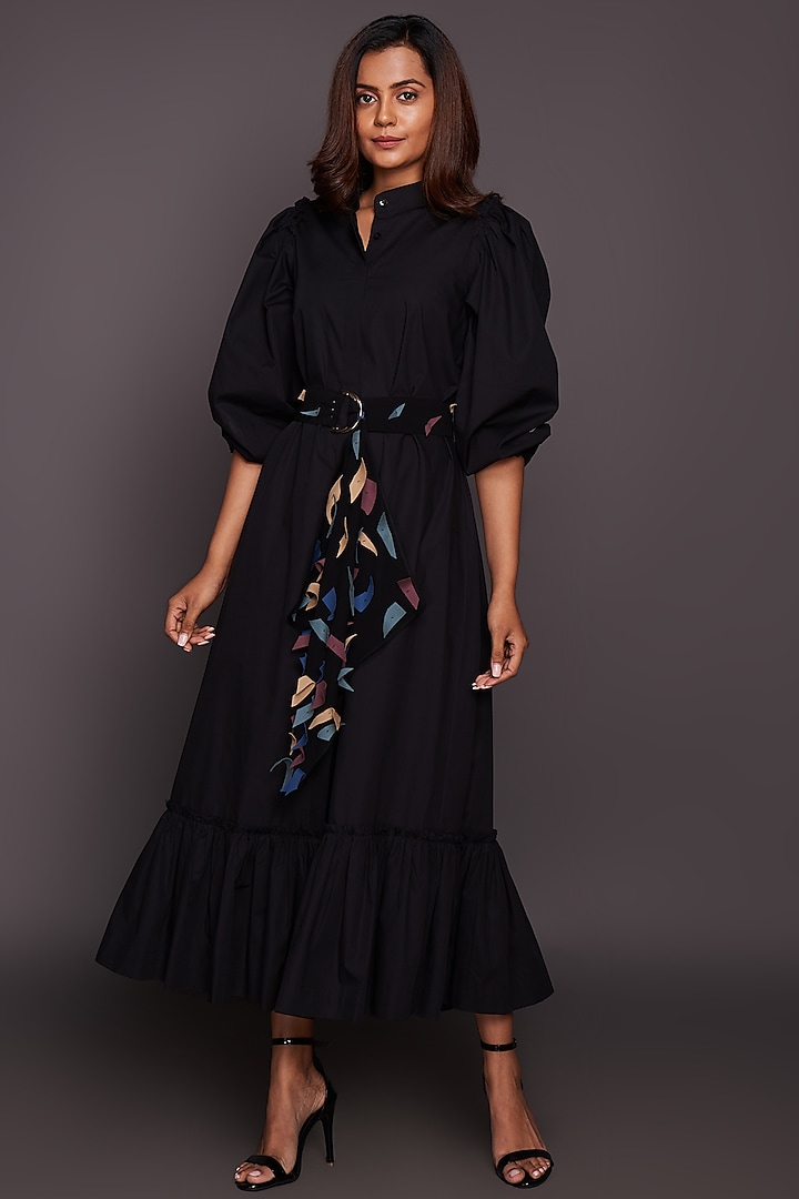 Black Cotton Maxi Dress by Deepika Arora