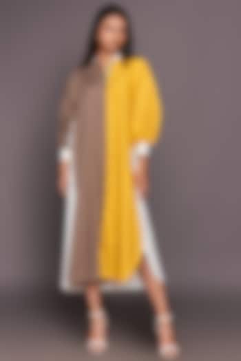 White & Yellow Color Blocked Summer Shirt Dress by Deepika Arora at Pernia's Pop Up Shop