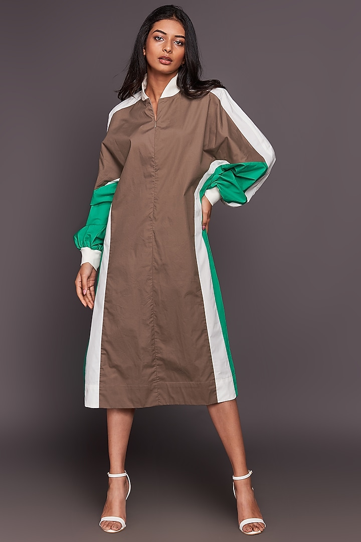 White & Green Color Blocked Tapered Summer Dress by Deepika Arora at Pernia's Pop Up Shop