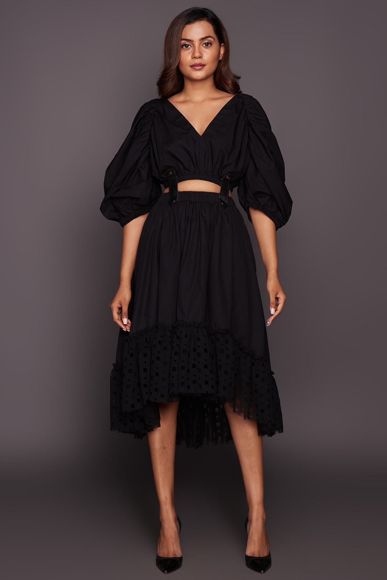 Black Cutwork Skirt Set by Deepika Arora at Pernia's Pop Up Shop