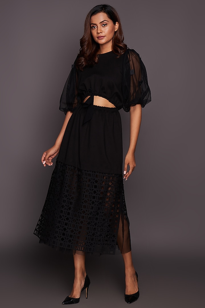 Black Dress With Cutwork by Deepika Arora