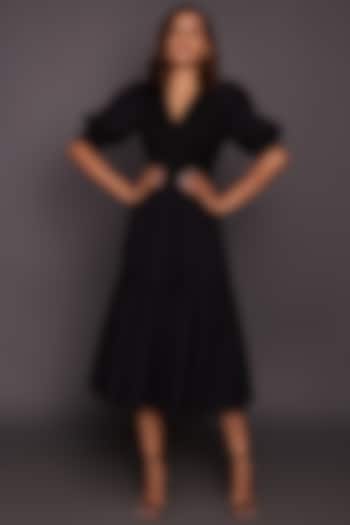Black Gathered Layered Dress by Deepika Arora