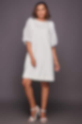 White Cutwork Shift Dress by Deepika Arora