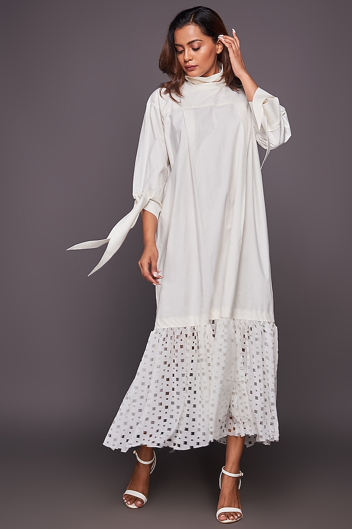 White Cutwork Long Summer Dress by Deepika Arora at Pernia's Pop Up Shop