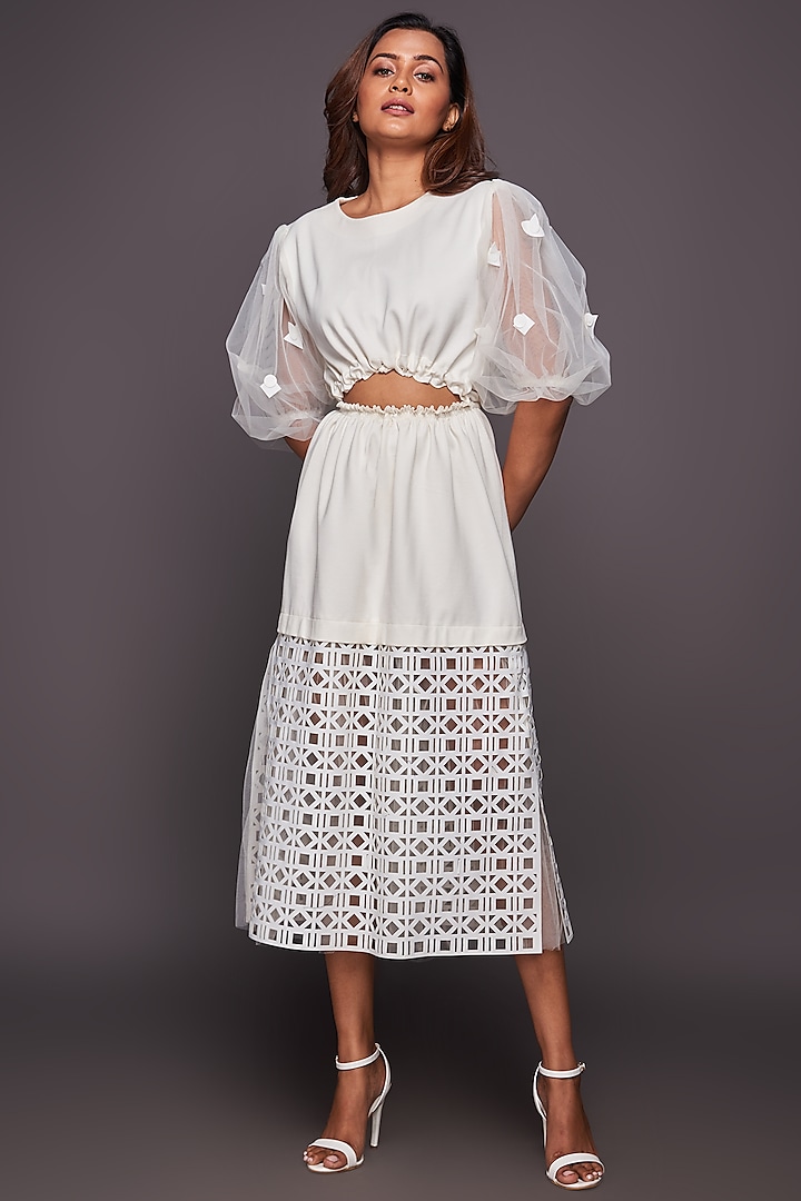 White Dress With Cutwork by Deepika Arora