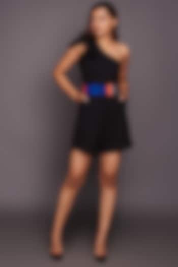 Black One-Shoulder Playsuit by Deepika Arora