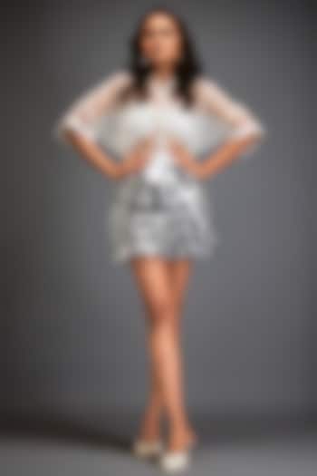 White Vegan Leather Metallic Leaf Textured Skirt by Deepika Arora at Pernia's Pop Up Shop