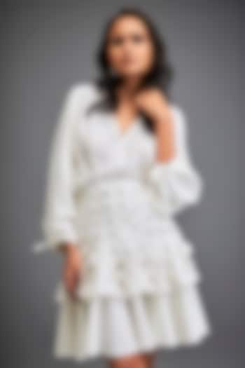 White Rozella Crepe Woven Mini Summer Dress by Deepika Arora at Pernia's Pop Up Shop