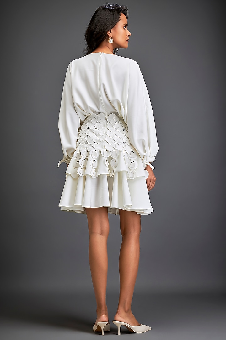 White Rozella Crepe Woven Mini Summer Dress by Deepika Arora at Pernia's Pop Up Shop