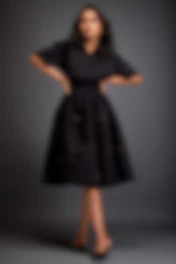 Black Scuba Floral Embellished Skirt Set by Deepika Arora at Pernia's Pop Up Shop