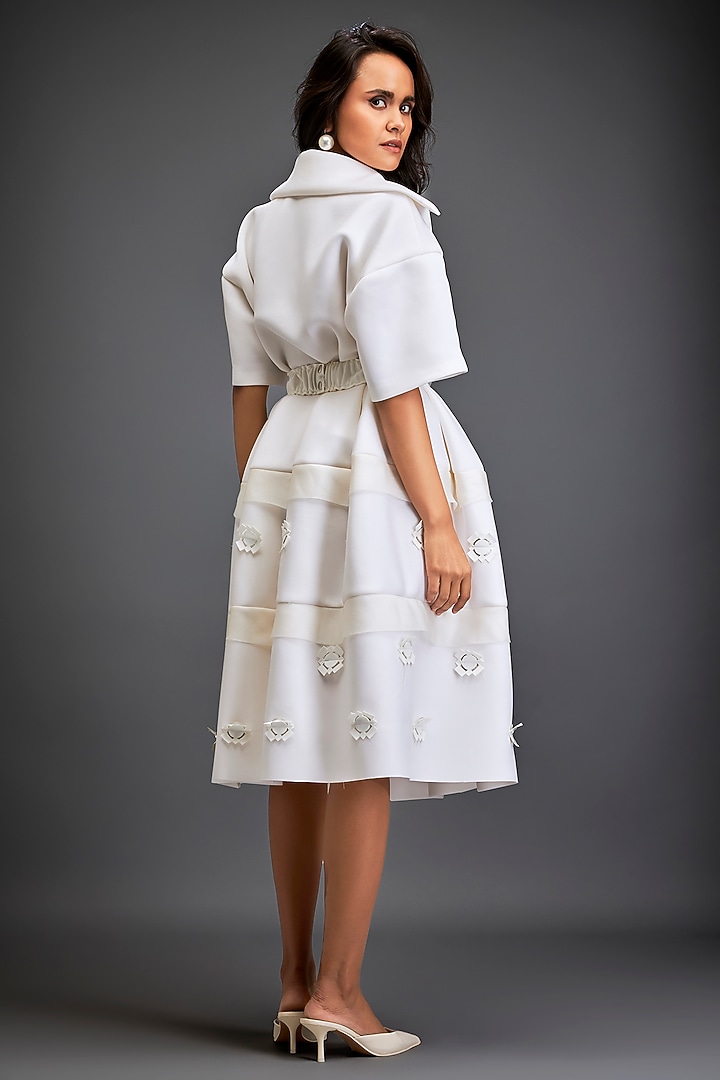 White Scuba Floral Embellished Skirt Set by Deepika Arora at Pernia's Pop Up Shop