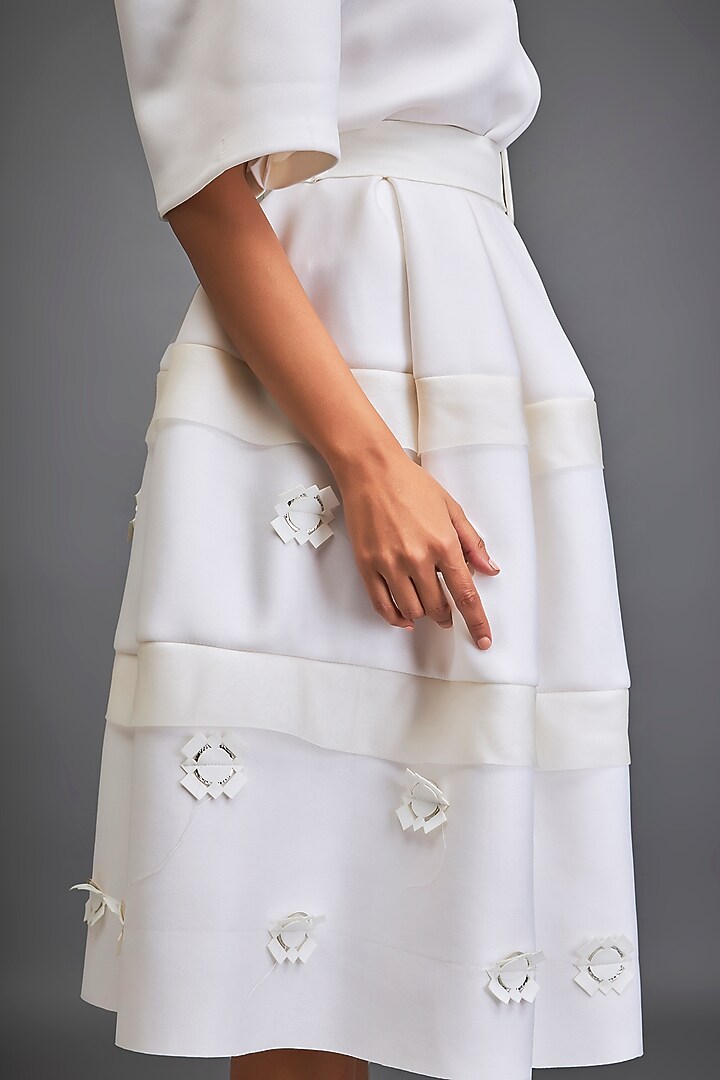 White Scuba Floral Embellished Skirt Set by Deepika Arora at Pernia's Pop Up Shop