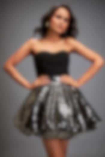 Black Vegan Leather Metallic Bubble Skirt Set by Deepika Arora at Pernia's Pop Up Shop