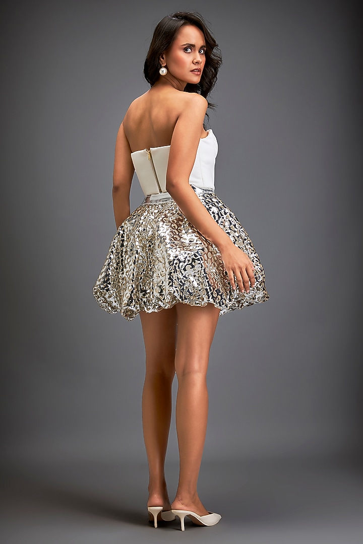 White Ponte Roma Strapless Bodice Top by Deepika Arora at Pernia's Pop Up Shop