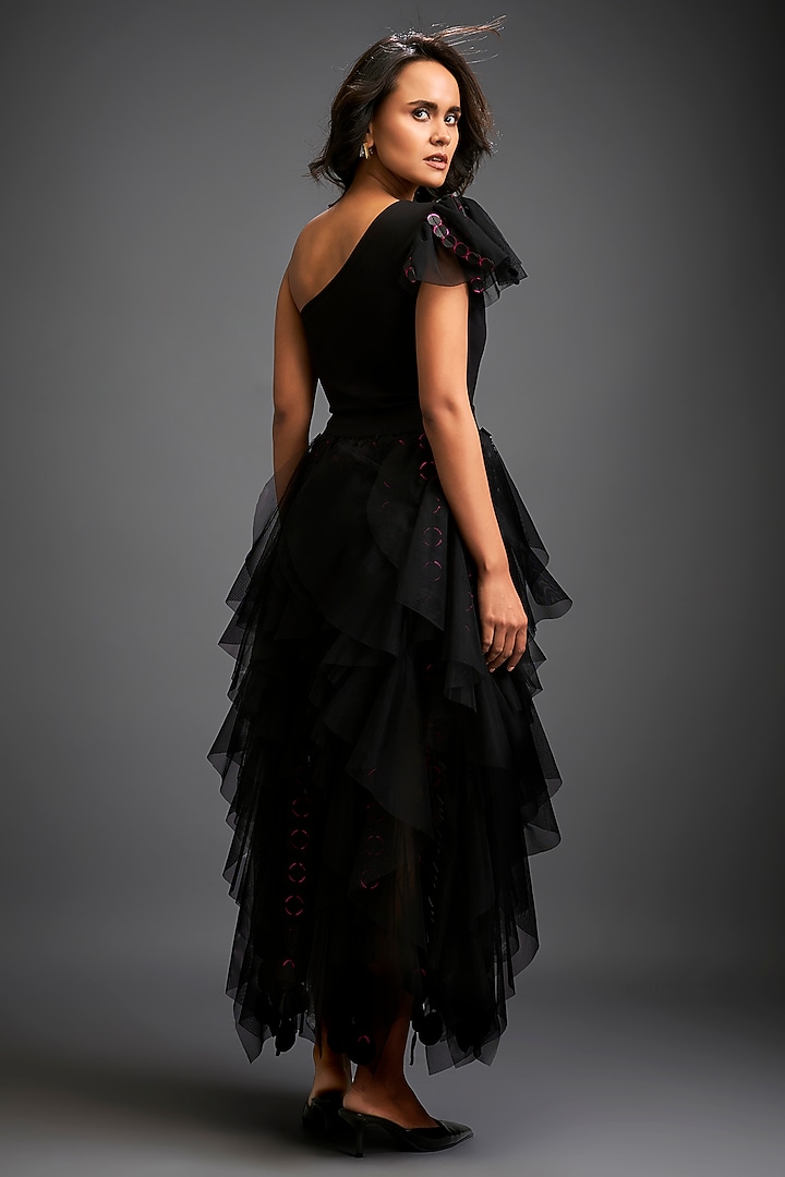 Black Tulle & Net Tiered Skirt Set by Deepika Arora at Pernia's Pop Up Shop