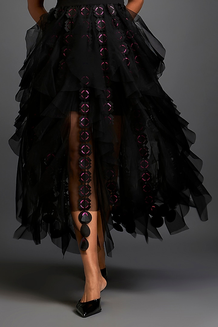 Black Tulle & Net Tiered Skirt Set by Deepika Arora at Pernia's Pop Up Shop