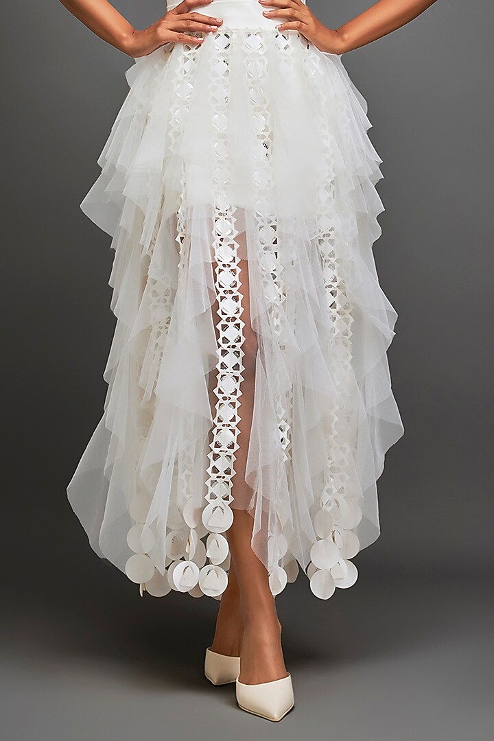 White Tulle & Net Tiered Skirt by Deepika Arora at Pernia's Pop Up Shop