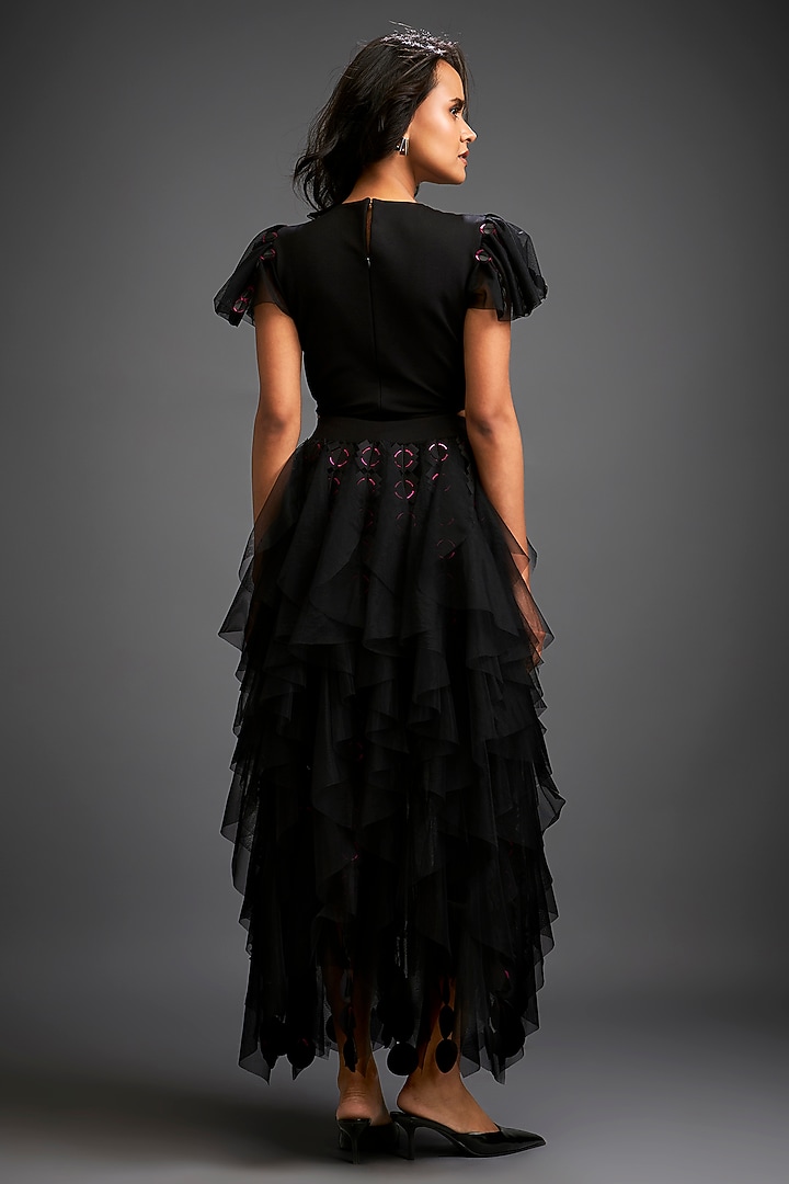 Black Net Cutwork Layered Skirt by Deepika Arora at Pernia's Pop Up Shop