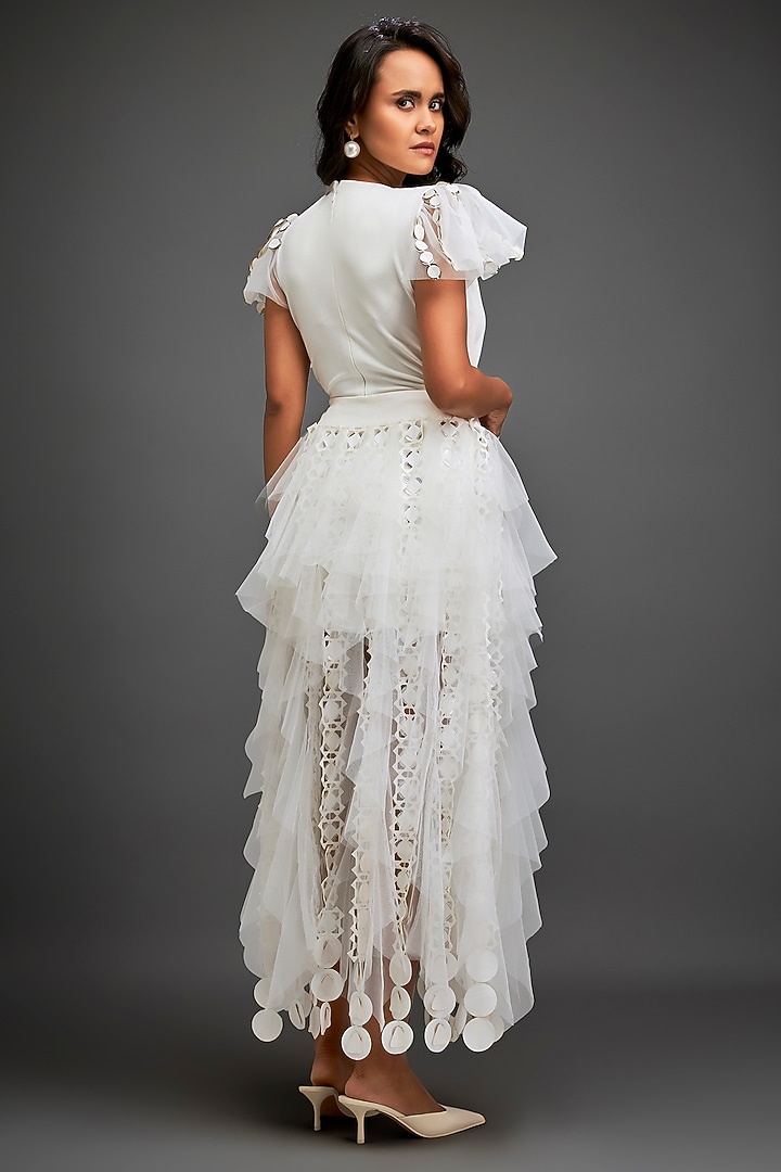 White Net Cutwork Layered Skirt by Deepika Arora at Pernia's Pop Up Shop