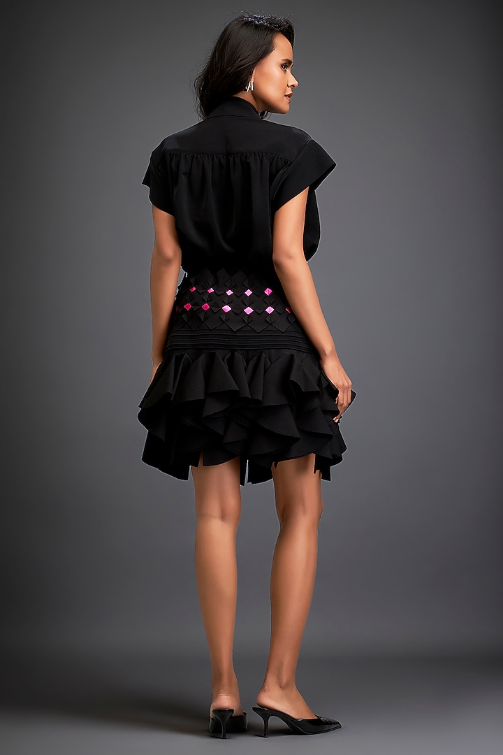 Black Rozella Crepe Metallic Embroidered Skirt Set by Deepika Arora at Pernia's Pop Up Shop