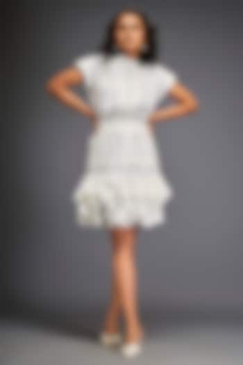 White Rozella Crepe Metallic Embroidered Skirt Set by Deepika Arora at Pernia's Pop Up Shop