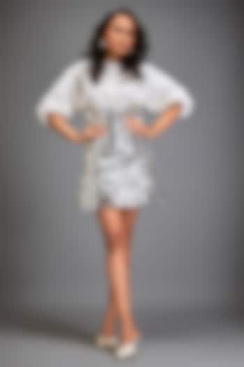 Metallic Silver Vegan Leather Mini Skirt Set by Deepika Arora at Pernia's Pop Up Shop